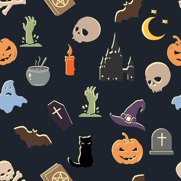 Vector Seamless Pattern Background of Halloween Signs