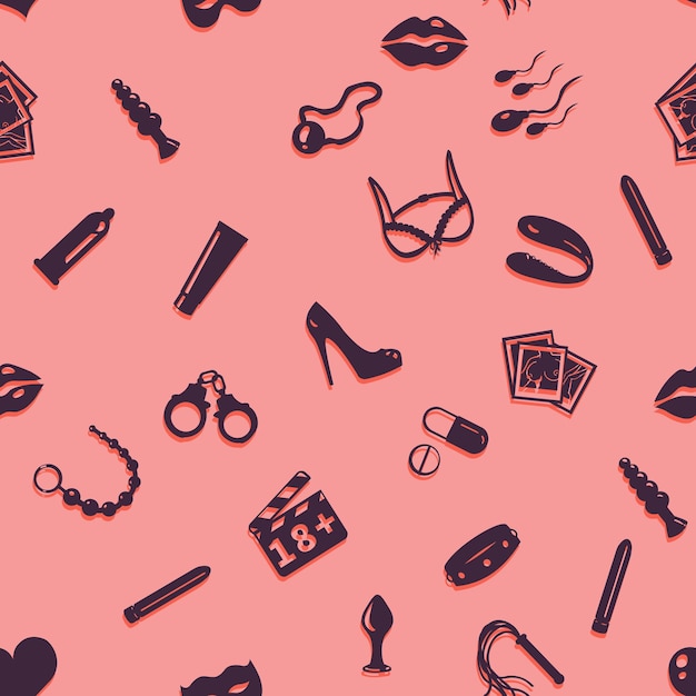 Vector Seamless Pattern Background of Sex Shop Items