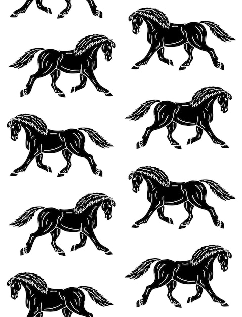 Vector seamless pattern of black draft horse