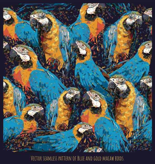 Vector seamless pattern of Blue and gold macaw birds