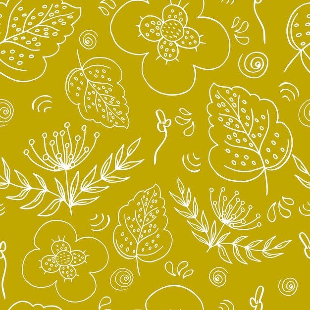 Vector seamless pattern botanical outline illustration For fabrics textiles paper cards wrapping paper and invitations Pattern in warm colors