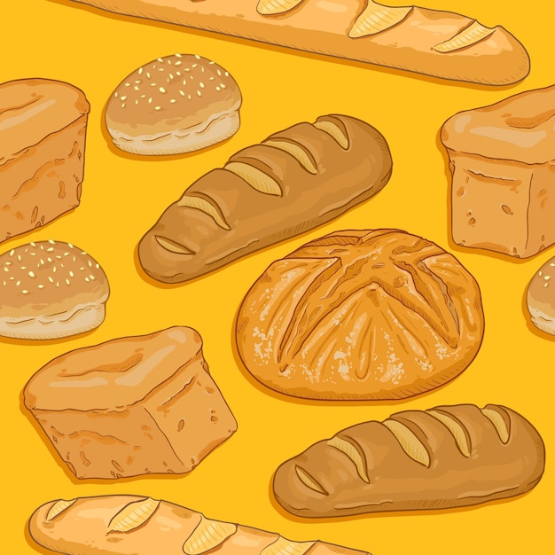 Vector Seamless Pattern of Cartoon Bread