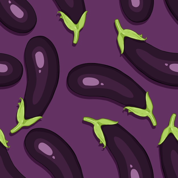 Vector Seamless Pattern of Cartoon Eggplant