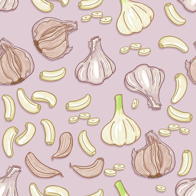 Vector Seamless Pattern of Cartoon Garlic