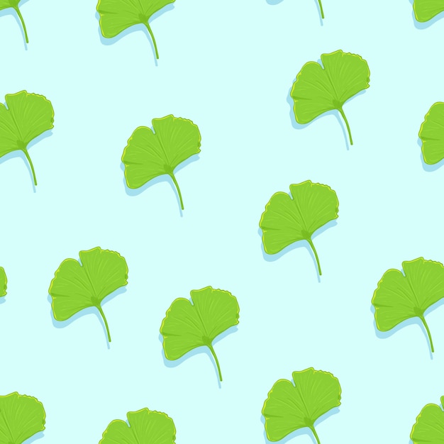 Vector Seamless Pattern of Cartoon Green Ginkgo Leaves