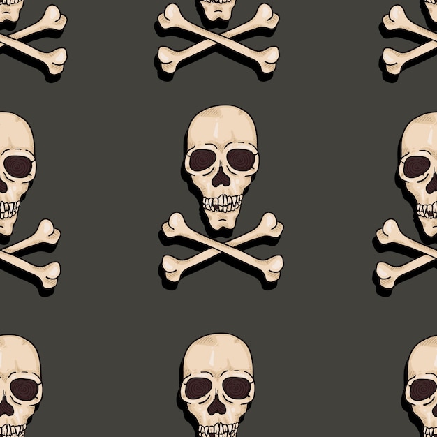 Vector Seamless Pattern of Cartoon Skulls