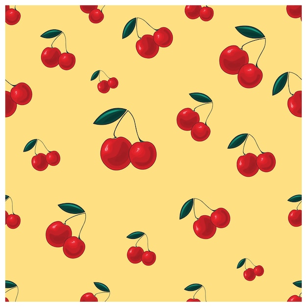 Vector seamless pattern. Cherry, sweet cherry on a beige background.