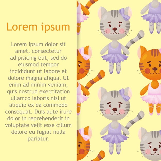 Vector seamless pattern in child style with a cat ballerina