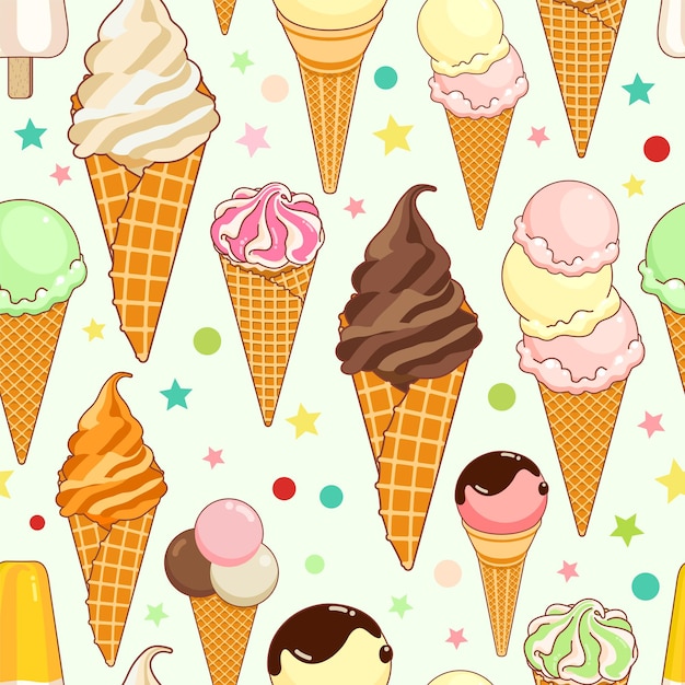 Vector seamless pattern of colorful ice creams.