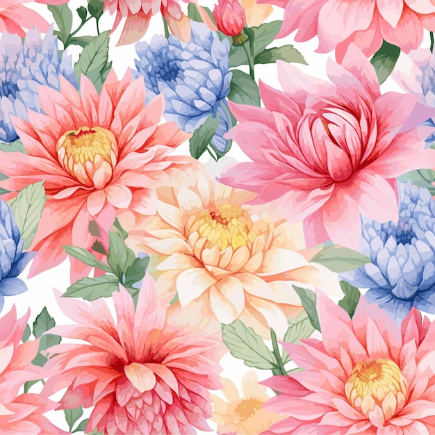 vector seamless pattern of colorful watercolor flowers background