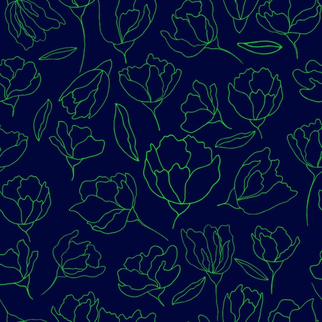 Vector seamless pattern contour flowers