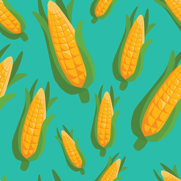 Vector seamless pattern of corncobs on blue background