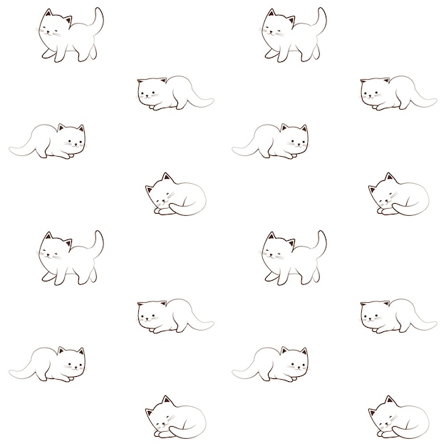 Vector seamless pattern of cute cat character