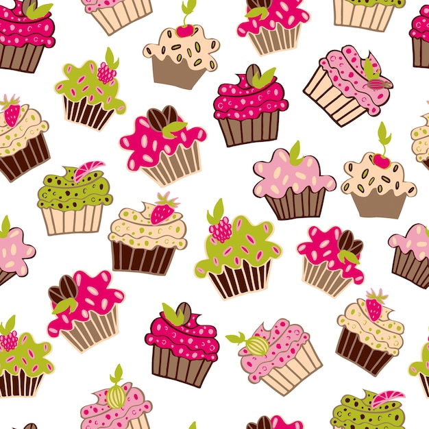 Vector seamless pattern cute cupcakes