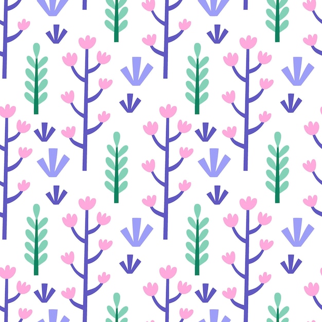 Vector seamless pattern Cute flowers on white background scandinavian pattern