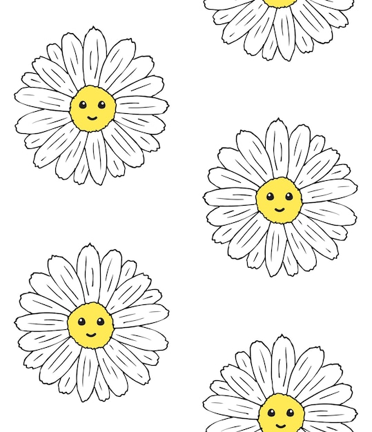 Vector seamless pattern of daisy flower with face