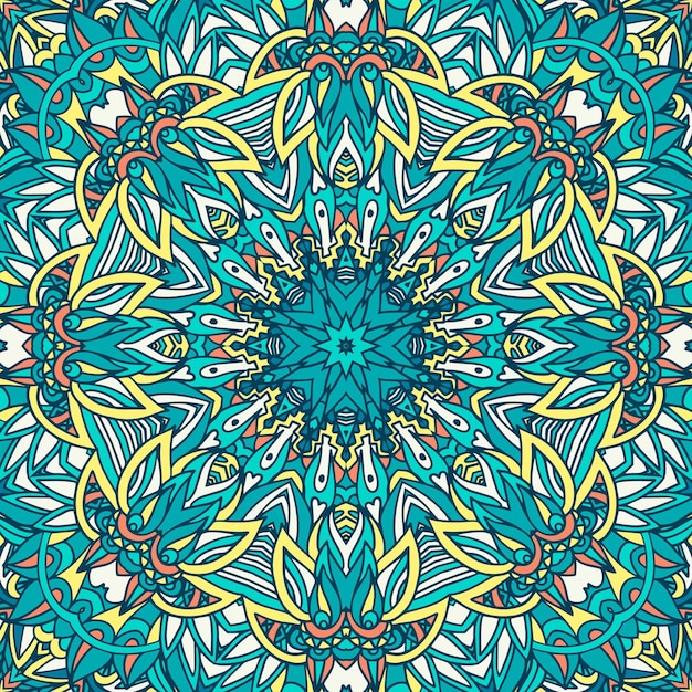 Vector seamless pattern doodle art mandala Ethnic design with colorful ornament