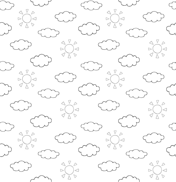 Vector seamless pattern of doodle clouds and sun