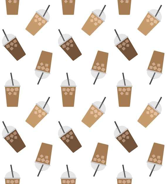 Vector seamless pattern of flat iced coffee