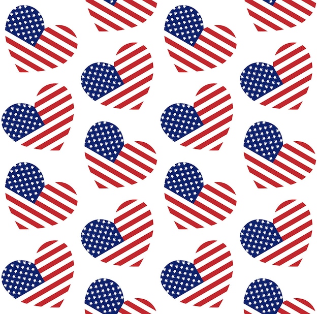 Vector seamless pattern of flat the USA flag heart