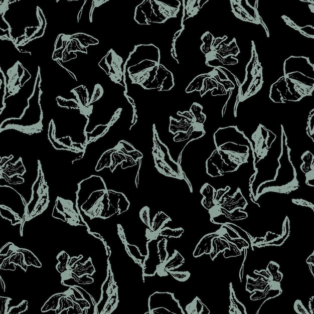 Vector seamless pattern flowers with leaves Botanical illustration for wallpaper textile fabric clothing paper postcards