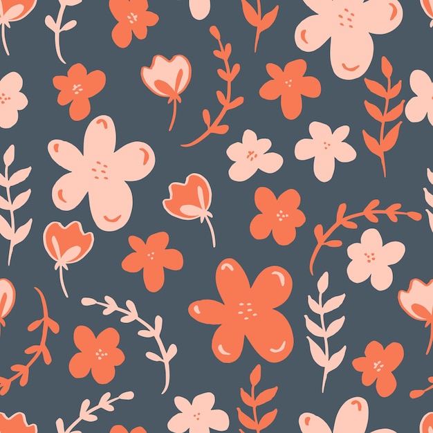 Vector seamless pattern flowers with leaves Botanical illustration for wallpaper textile fabric clothing paper postcards