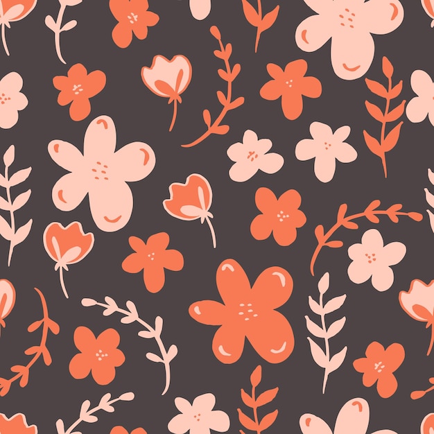 Vector seamless pattern flowers with leaves Botanical illustration for wallpaper textile fabric clothing paper postcards