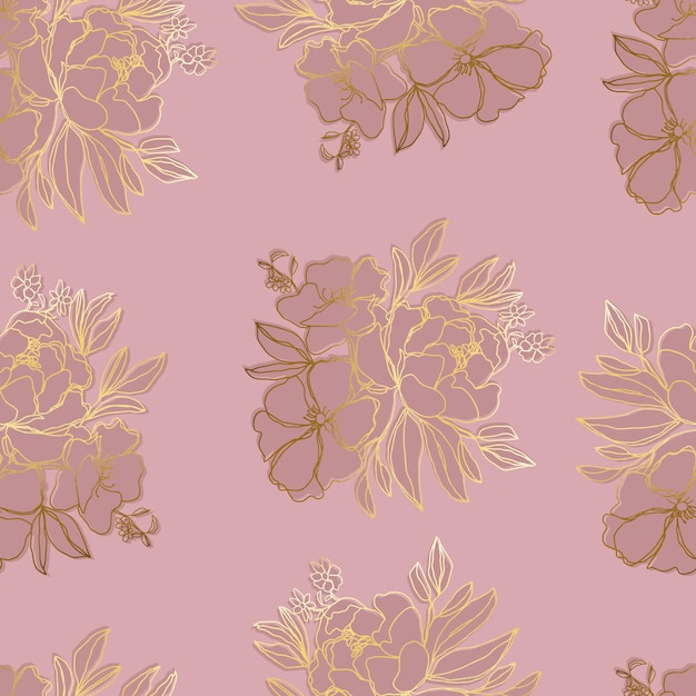 Vector seamless pattern flowers with leaves Botanical illustration for wallpaper textile fabric clothing paper postcards