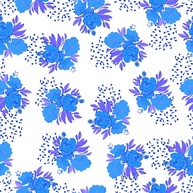 Vector seamless pattern flowers with leaves Botanical illustration for wallpaper textile fabric clothing paper postcards