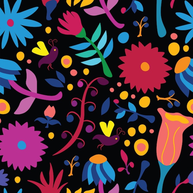 Vector seamless pattern in folklore style Inspired by traditional Mexican Otomi embroidery