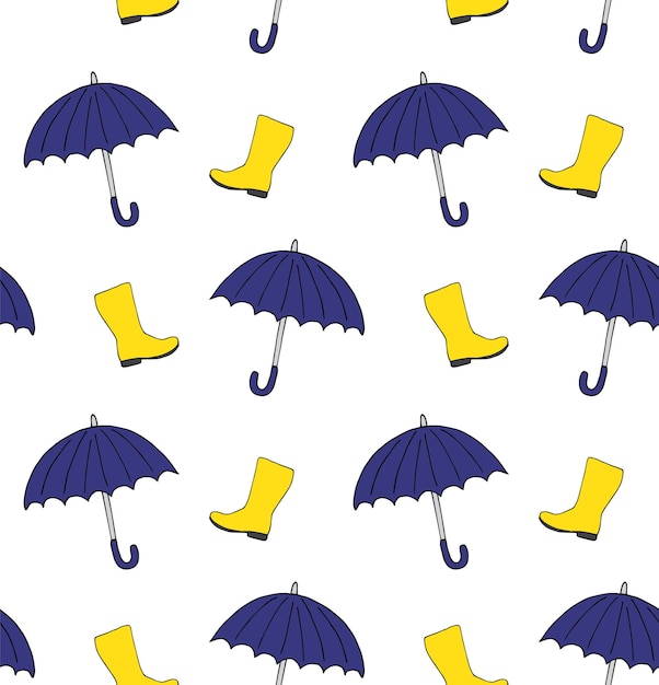 Vector seamless pattern of gumboots and umbrella