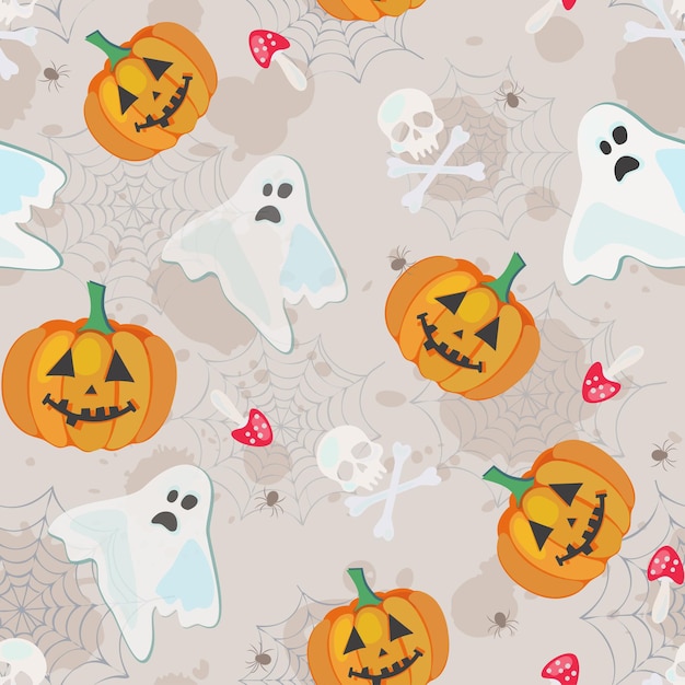 Vector seamless pattern for Halloween with all symbols of the holiday