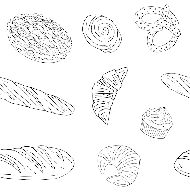 Vector seamless pattern of hand drawn bakery