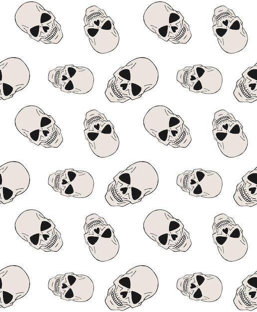 Vector seamless pattern of hand drawn human skull