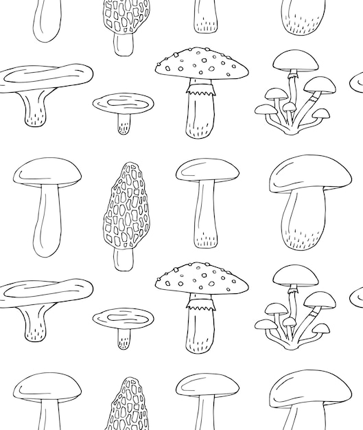 Vector seamless pattern of hand drawn mushroom