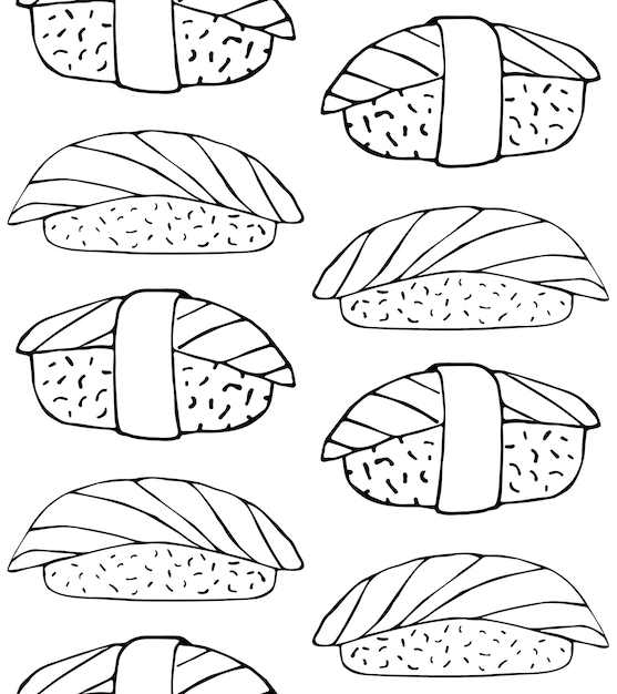 Vector seamless pattern of hand drawn sushi roll