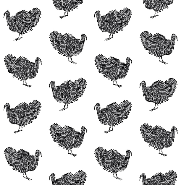 Vector seamless pattern of hand drawn turkey