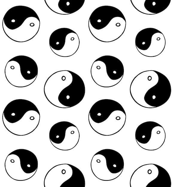 Vector seamless pattern of hand drawn Yin Yang