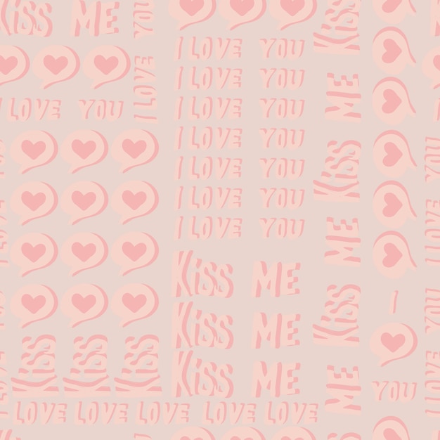 Vector seamless pattern of hearts and gifts with congratulations declaration of love on Valentine's Day 14 February Background for invitations wallpaper wrapping paper and scrapbooking