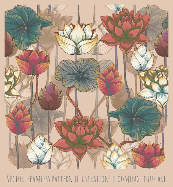 Vector seamless pattern illustration blooming lotus art