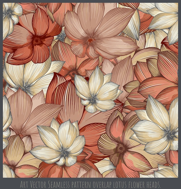 Vector seamless pattern illustration overlaps blooming lotus art