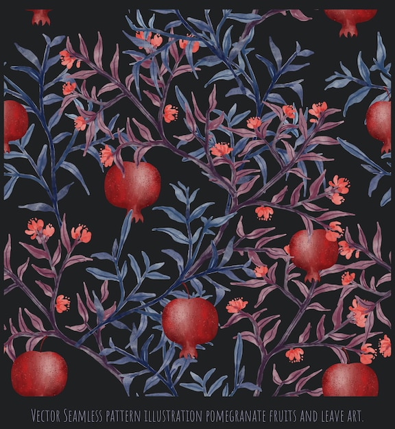 Vector Seamless pattern illustration pomegranate fruits and leave art