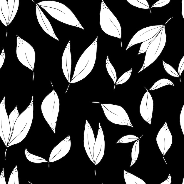 Vector seamless pattern of leaves and twigs Simple botanical illustration