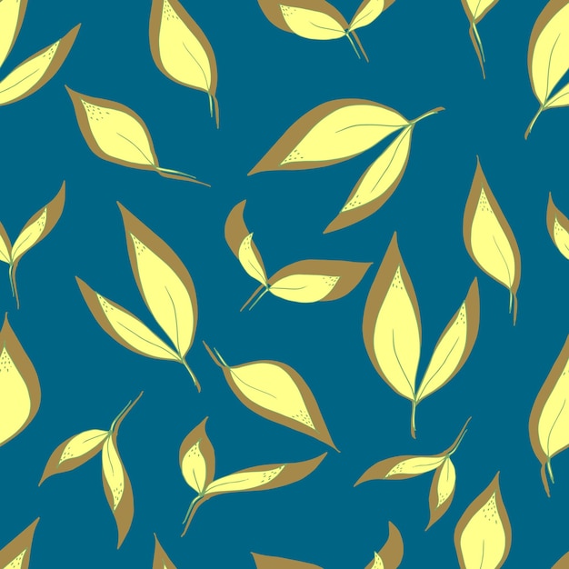 Vector seamless pattern of leaves with yellow shadow on background For fabrics textiles clothing wallpaper paper backgrounds flyers and invitations