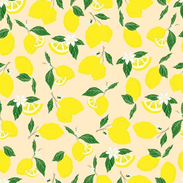 Vector seamless pattern lemons and sliced lemons on a pink background Summer lemon pattern for background fabric paper textile invitations web pages