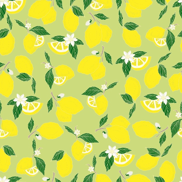 Vector vector seamless pattern lemons and sliced lemons on a pink background summer lemon pattern for background fabric paper textile invitations web pages