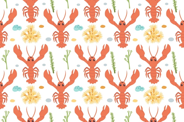 Vector seamless pattern of lobster pictures on a white background Graphic modern pattern