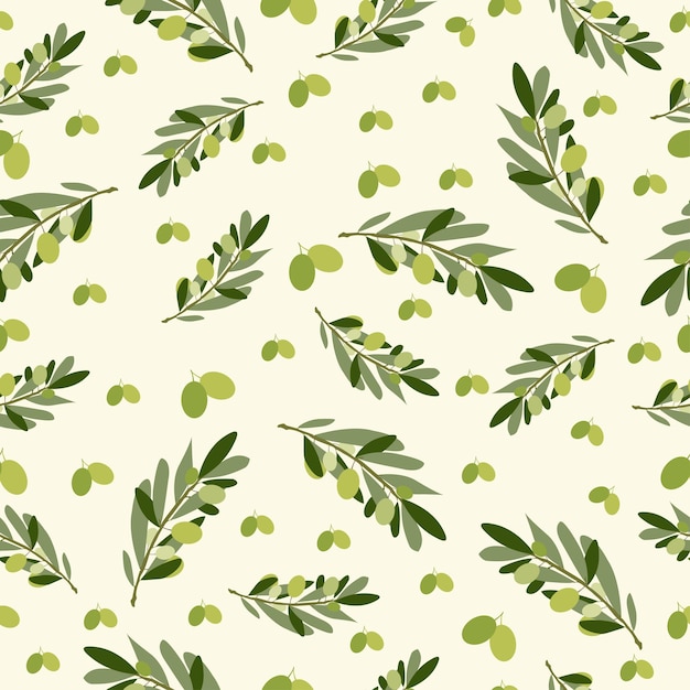 Vector seamless pattern of olive branches and leaves