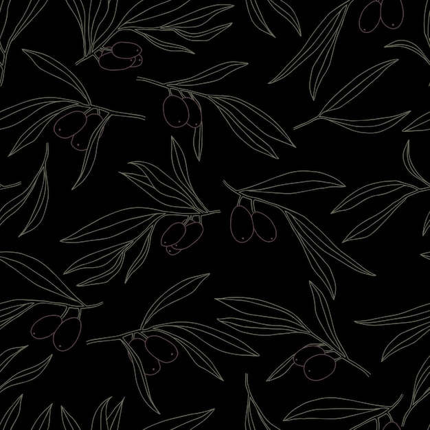 Vector seamless pattern olives on a branch with leaves