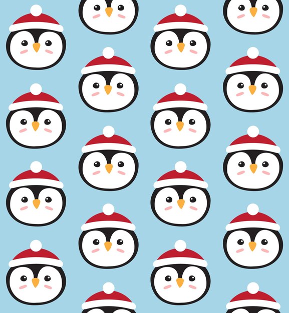 Vector vector seamless pattern of penguin face in hat